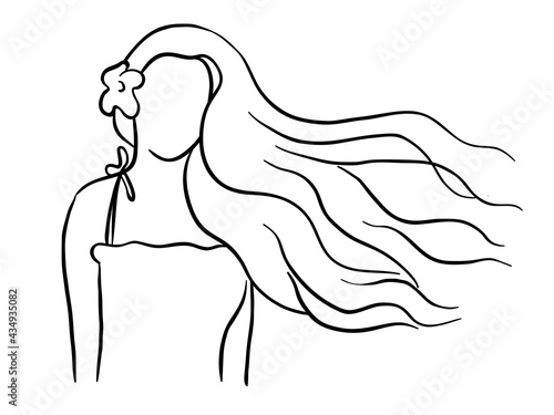 Girl with Beautiful hair hand drawn illustartion