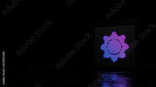 3d rendering of light shaped as symbol of sunflower on black background
