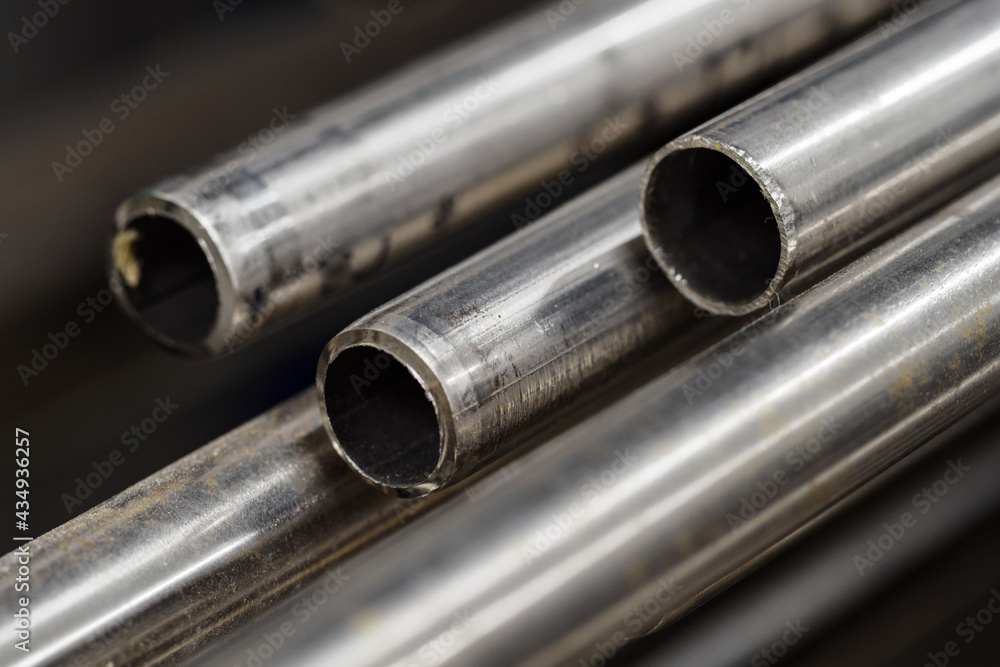 Fototapeta premium Detail of stainless steel pipes with a small diameter.