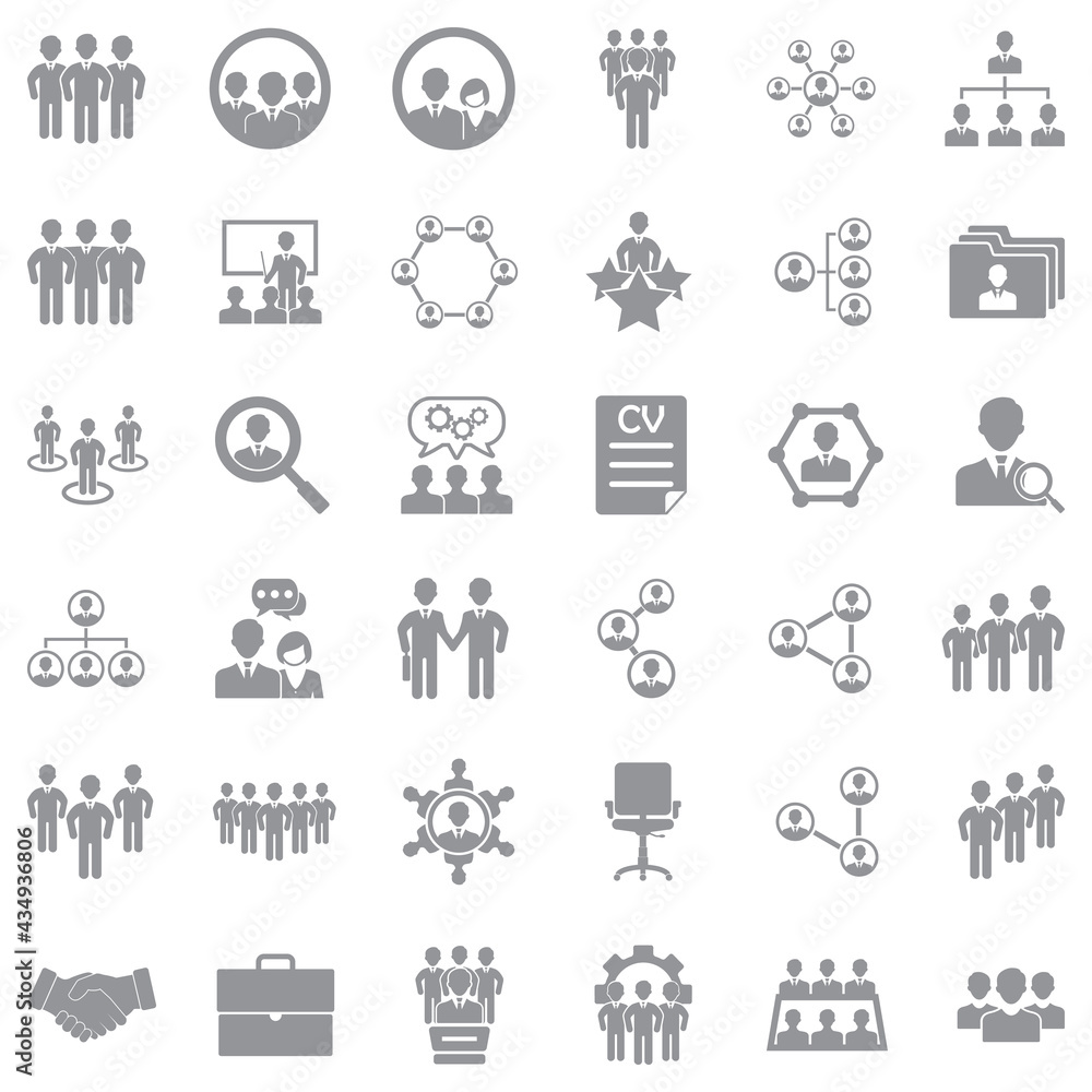 Teamwork Icons. Gray Flat Design. Vector Illustration.