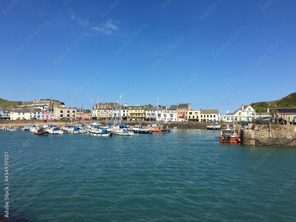 Ilfracombe harbour in North Devon Uk Fishing boats in quaint village 