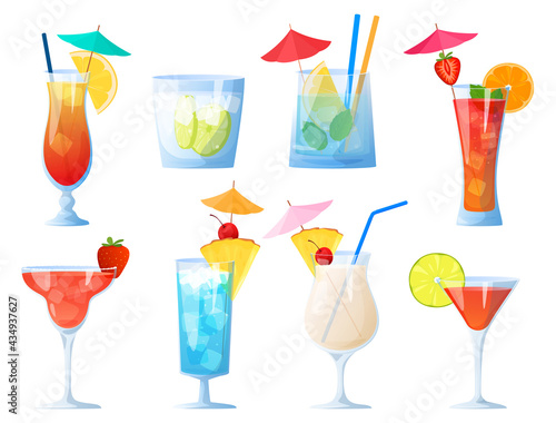 Set of alcoholic cocktails isolated on a white background. Club, party, rest on the beach.