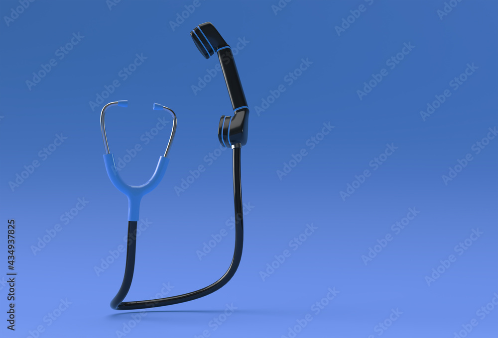 3D Render Concept of Phone receiver with Stethoscope concept of Emergency Call. 3D Render Concept of Phone receiver with Stethoscope concept of Emergency Call.