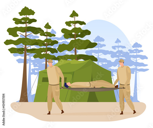 Military camp, training of soldiers. Infantry in camouflage uniform. Tactical base