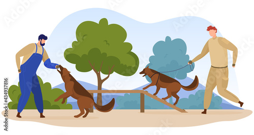 Military camp, training of soldiers. Infantry in camouflage uniform. Training dogs. Tactical base