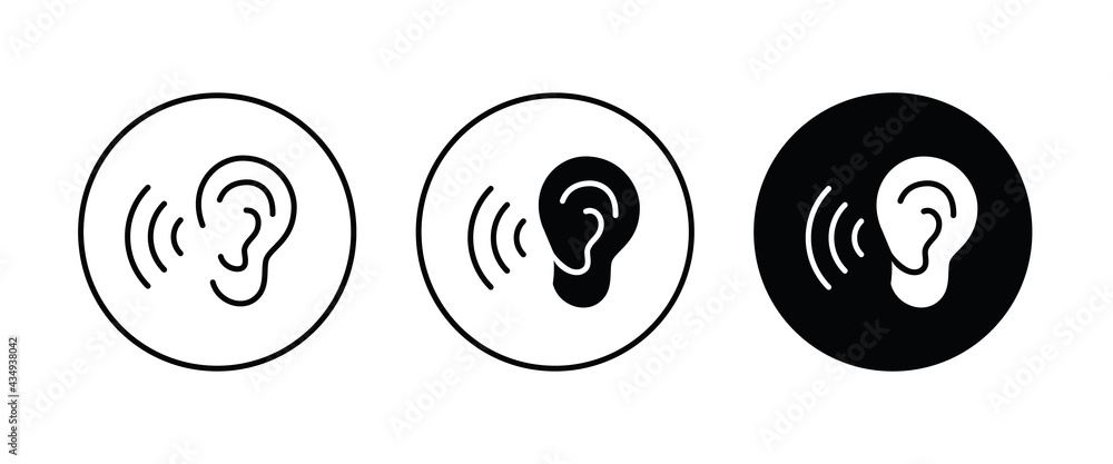 Ear icon. Hearing sense, perception symbol. icons button, vector, sign, symbol, logo, illustration, editable stroke, flat design style isolated on white linear pictogram Ear icon. Hearing sense, perception symbol. icons button, vector, sign, symbol, logo, illustration, editable stroke, flat design style isolated on white linear pictogram