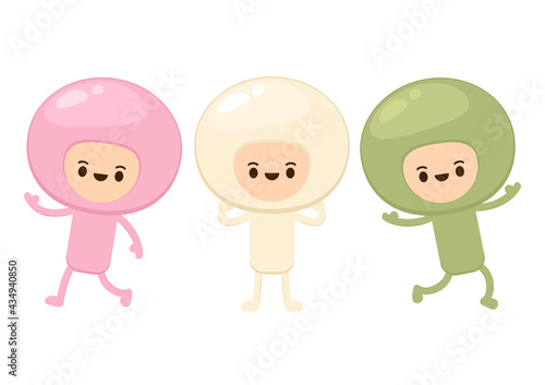 Mochi character design. wallpaper. free space for text. Mochi costume.