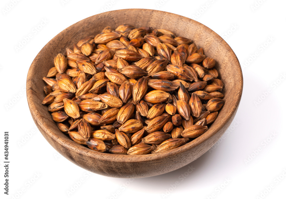 Barley Tea in the wooden bowl, isolated on white background Barley Tea in the wooden bowl, isolated on white background