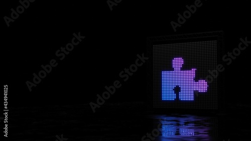 Billede på lærred 3d rendering of light shaped as symbol of puzzle piece on black background