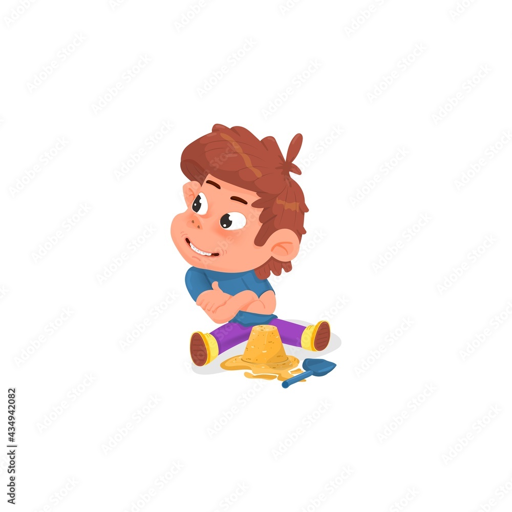 Happy boy cartoon style playing in the sandbox. Happy boy cartoon style playing in the sandbox.