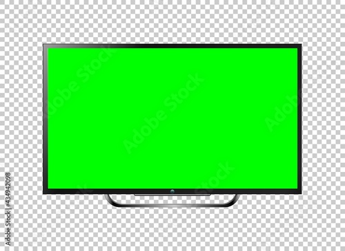 Realistic TV LCD screen mockup. Panel with green screen isolated on transparent background. Vector illustration