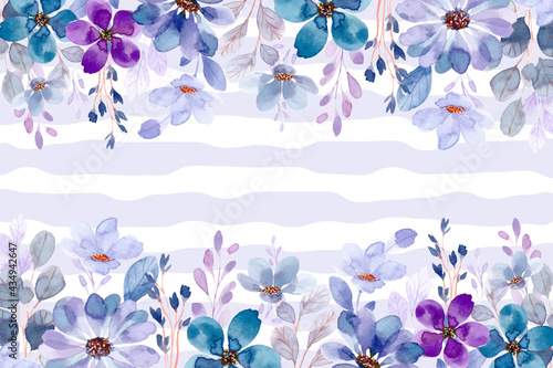 Blue purple flower garden background with watercolor