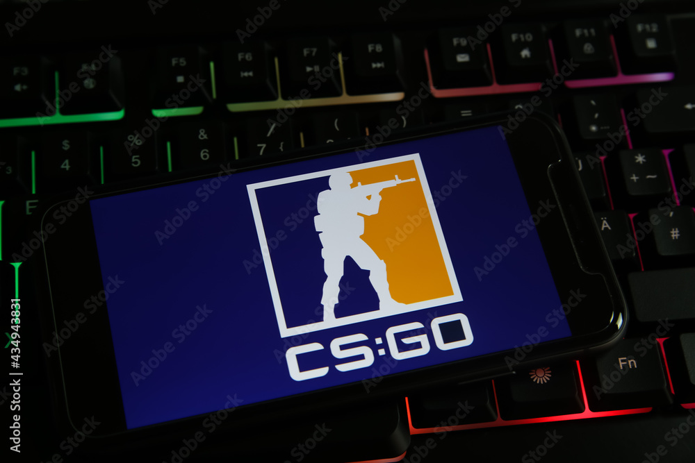 Viersen, Germany - May 9. 2021: Closeup of smartphone with logo lettering cs  go counter strike global offensive on computer keyboard Stock-Foto | Adobe  Stock