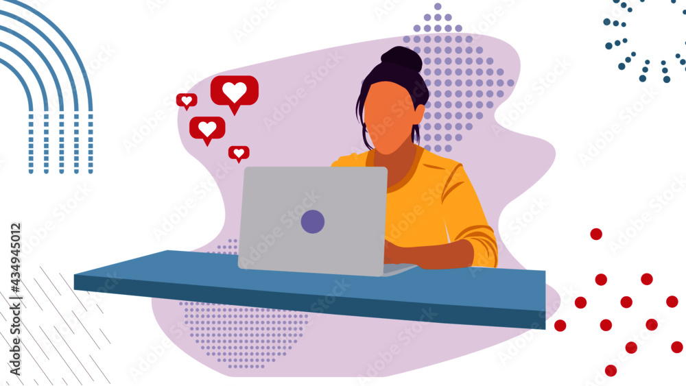Flat Girl Illustration with Laptop