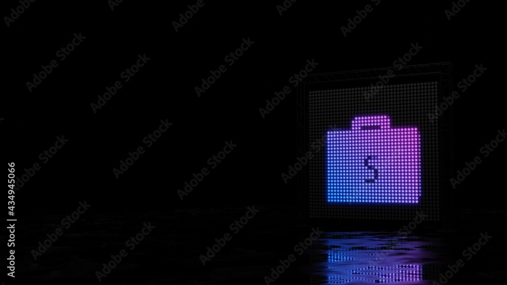 3d rendering of light shaped as symbol of briefcase with money on black background