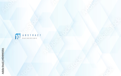 Abstract technology light blue color banner. Modern light blue geometric hexagon shape overlapping layer on white background with copy space. Futuristic pattern design. Vector illustration.