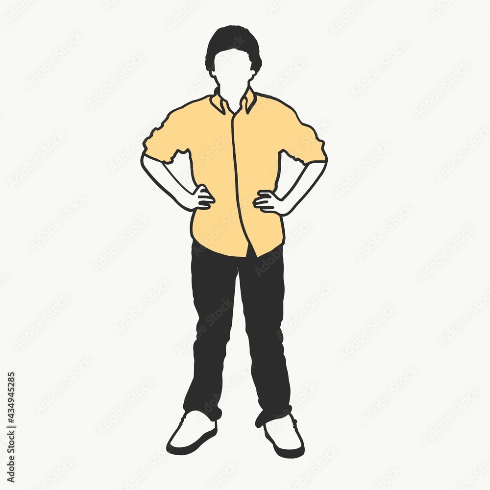 An image of one cartoon standing confident man dressed in fashion isolated on white square background An image of one cartoon standing confident man dressed in fashion isolated on white square background