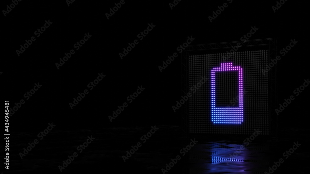 3d rendering of light shaped as vertical symbol of one fourth charged battery on black background 3d rendering of light shaped as vertical symbol of one fourth charged battery on black background