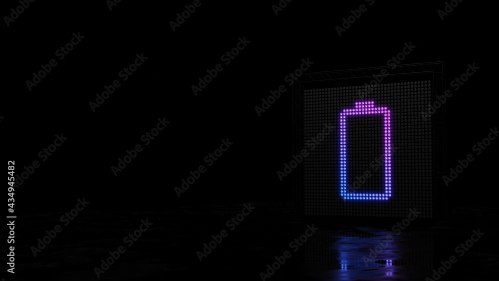 3d rendering of light shaped as vertical symbol of empty battery on black background 3d rendering of light shaped as vertical symbol of empty battery on black background