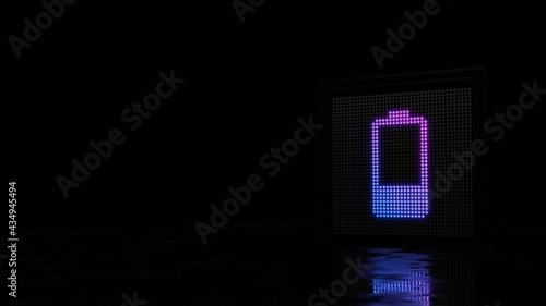 3d rendering of light shaped as vertical symbol of one third charged battery on black background