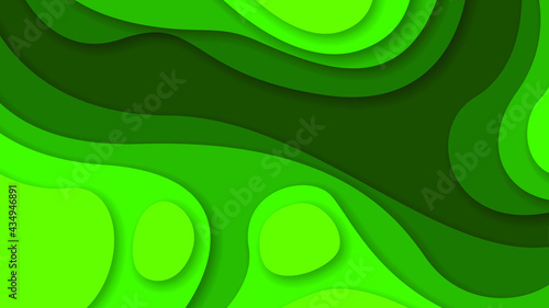 Green Abstract Wavy Paper Cut Background Vector Shadows 3D Smooth Objects Modern Design