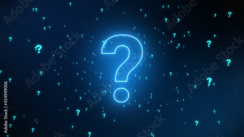 Question mark problem sign with particles flying in the background. Digital computer illustration