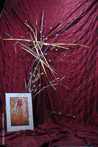 Fabricated display background with  frame and props