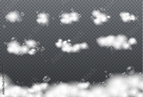 Set bath foam with shampoo bubbles, soap.