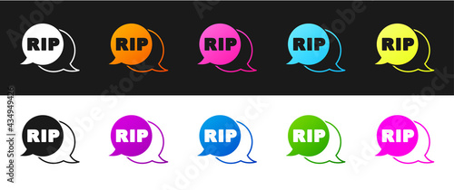 Set Speech bubble rip death icon isolated on black and white background. Vector