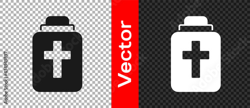Black Funeral urn icon isolated on transparent background. Cremation and burial containers, columbarium vases, jars and pots with ashes. Vector