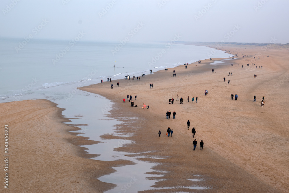 People Walking On The Beach Of Scheveningen The Netherlands 28-12-2019