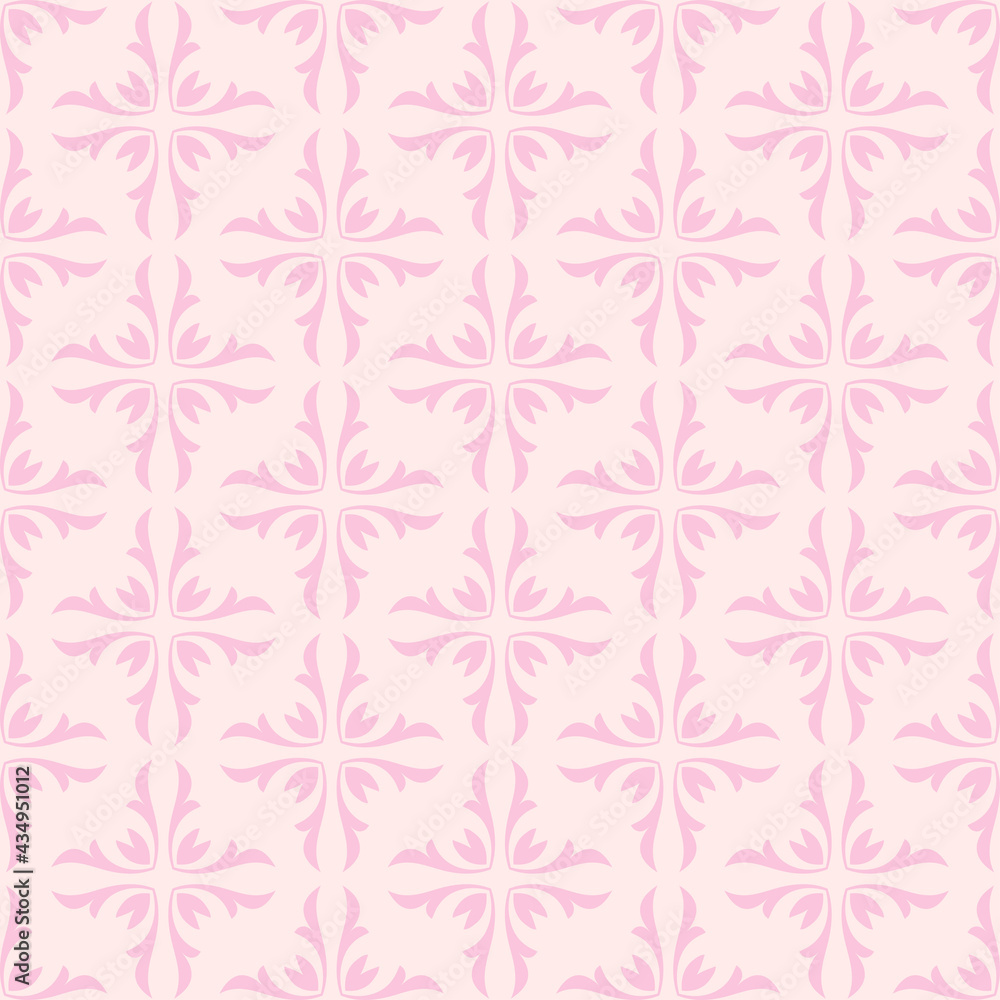Background pattern with floral ornament on light pink background, wallpaper. Seamless pattern, texture. Vector image