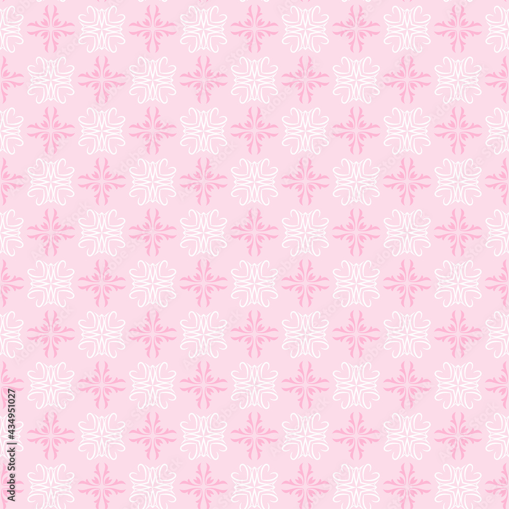 Beautiful background pattern with floral ornament on light pink background, wallpaper. Seamless pattern, texture. Vector image