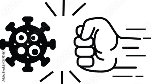 fist kick by bacteria icon, protect on virus, conquer infection disease, resistance antimicrobial, thin line web symbol on white background