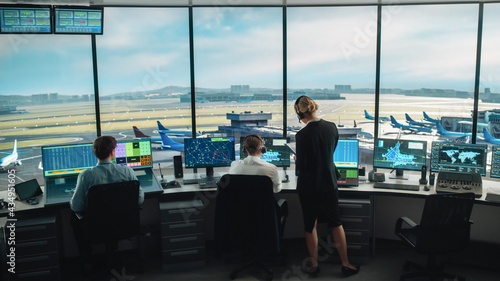 Canvastavla Diverse Air Traffic Control Team Working in a Modern Airport Tower