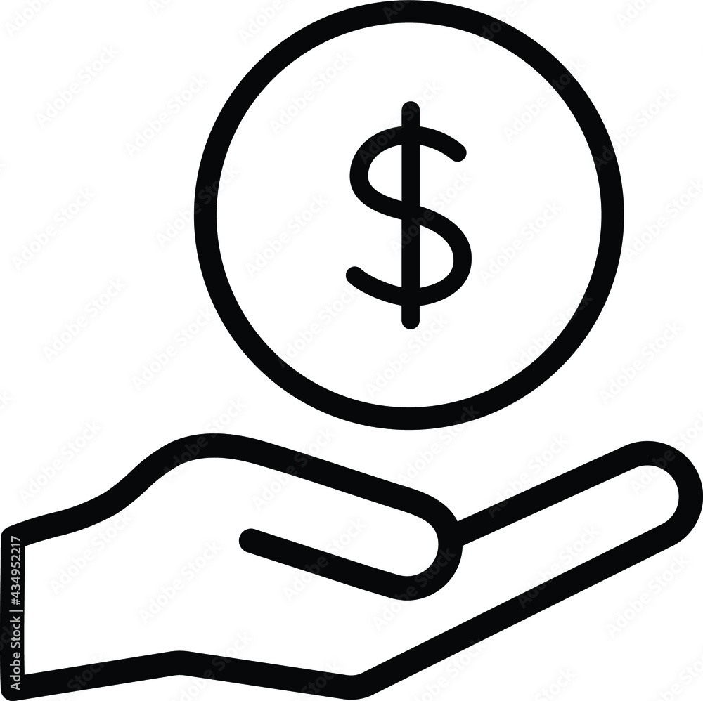 save money icon, salary money, invest finance, hand holding dollar, line symbols on white background