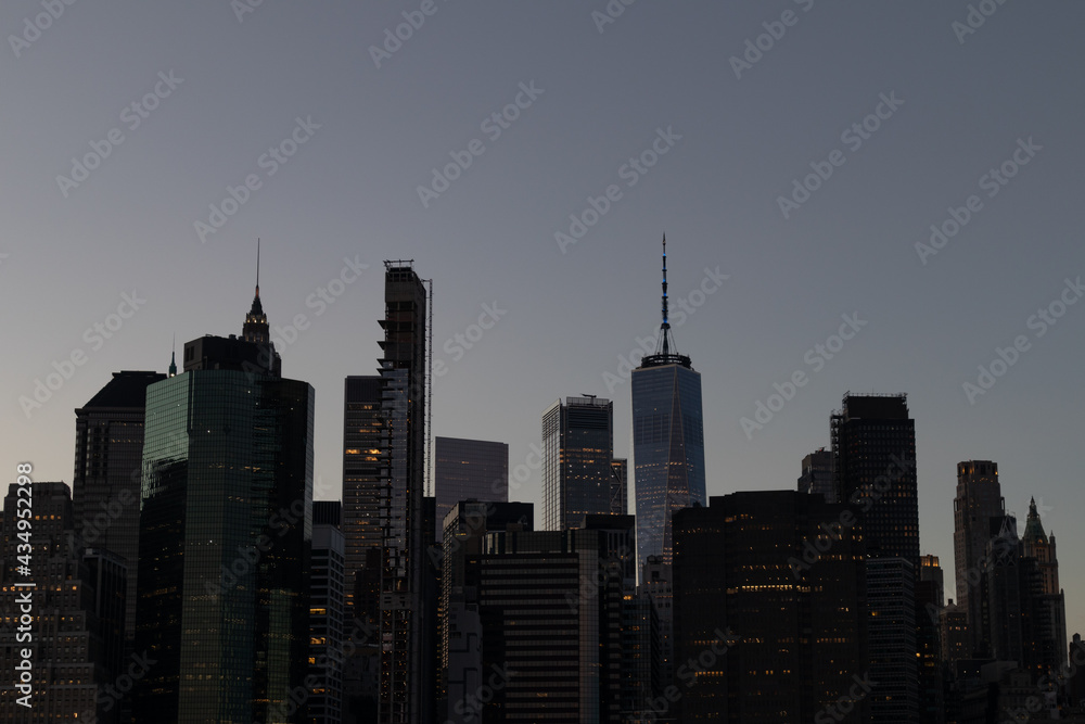 Dark Lower Manhattan Skyline Silhouette during the Evening