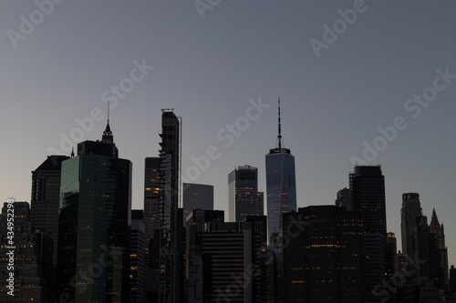 Dark Lower Manhattan Skyline Silhouette during the Evening