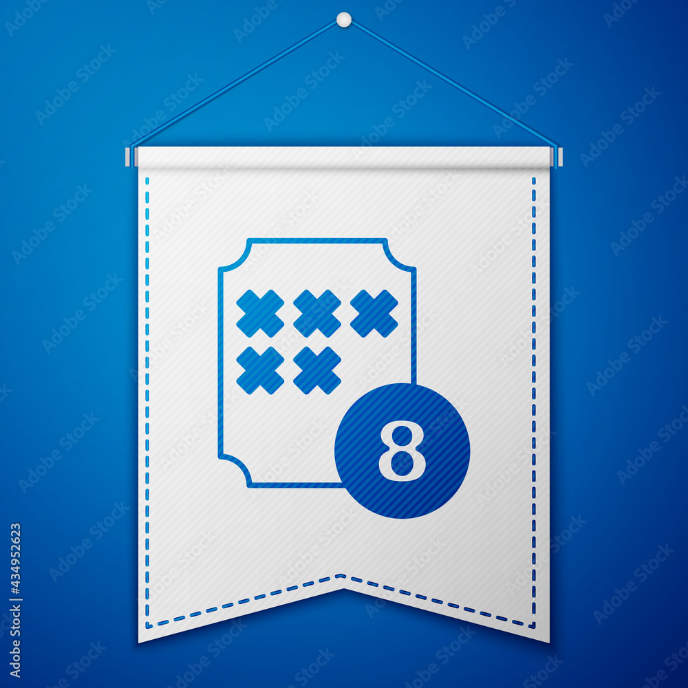 Blue Bingo or lottery ball on bingo card with lucky numbers icon isolated on blue background. White pennant template. Vector Blue Bingo or lottery ball on bingo card with lucky numbers icon isolated on blue background. White pennant template. Vector