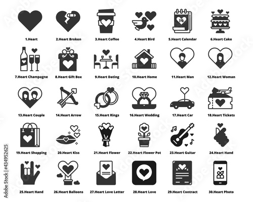 Heart Love Icons Line Color Vector Illustration