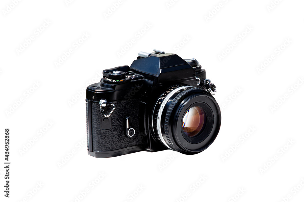 The Old film camera is a member of the classic slr ,Classic camera on white background