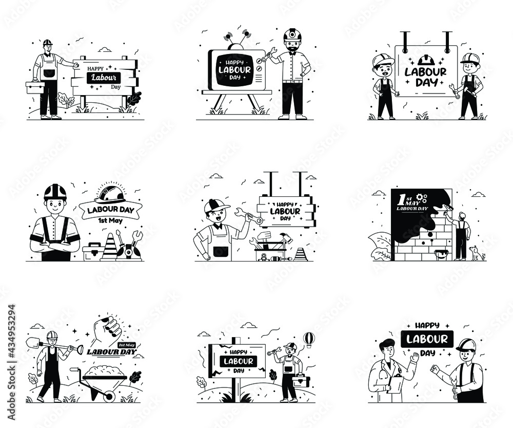 Fototapeta premium Pack of Workers Day Illustrations