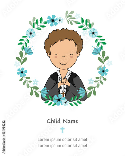 My first communion card. Boy praying