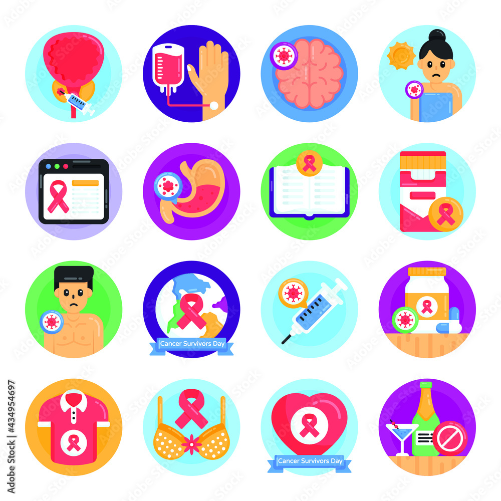 Pack of Cancer Awareness Flat Rounded Icons 

