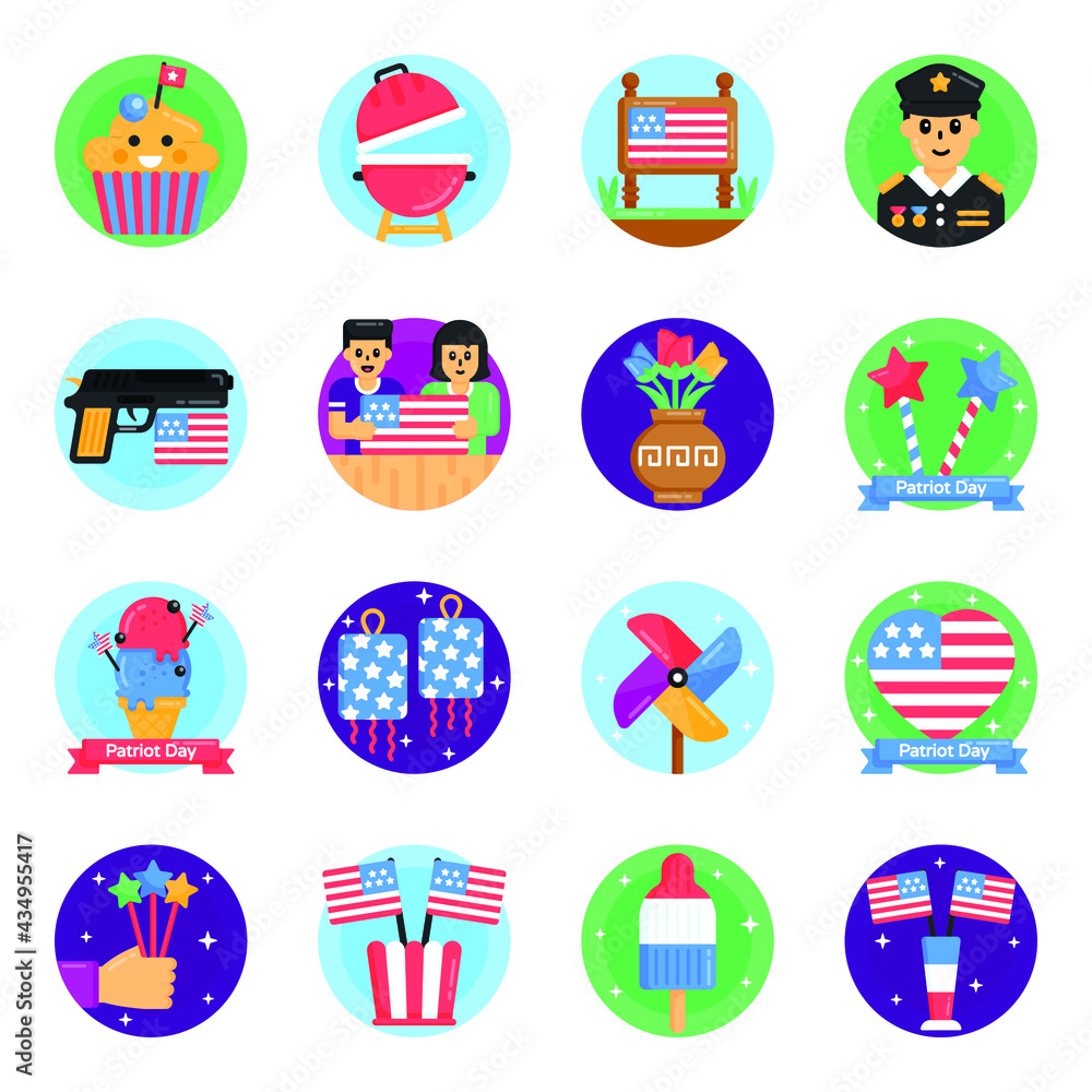 Pack of Patriot Equipment Flat Rounded Icons 

