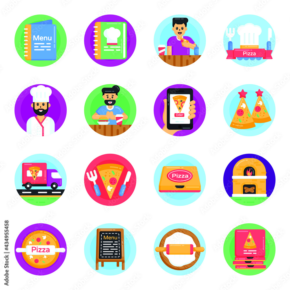Set of Pizza Party Flat Round Icons
Set of Pizza Party Flat Round Icons