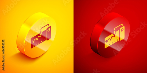 Isometric Electrical measuring instrument icon isolated on orange and red background. Analog devices. Measuring device laboratory research. Circle button. Vector