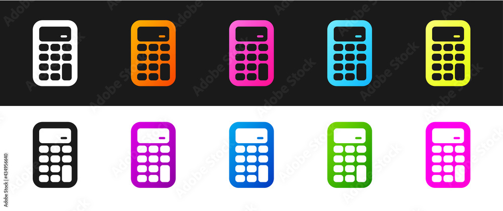 Set Calculator icon isolated on black and white background. Accounting symbol. Business calculations mathematics education and finance. Vector Set Calculator icon isolated on black and white background. Accounting symbol. Business calculations mathematics education and finance. Vector