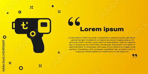 Black Digital contactless thermometer with infrared light icon isolated on yellow background. Vector
