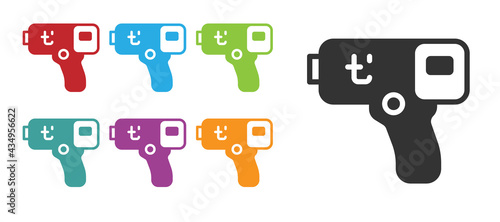Black Digital contactless thermometer with infrared light icon isolated on white background. Set icons colorful. Vector